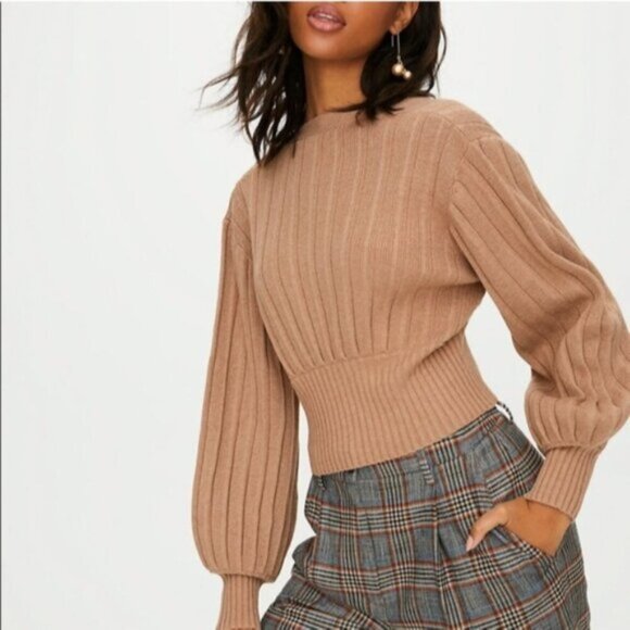 WILFRED Plunge Front Cardigan Wool Sweater Tan Brown xxs ARITZIA - Picture 5 of 14